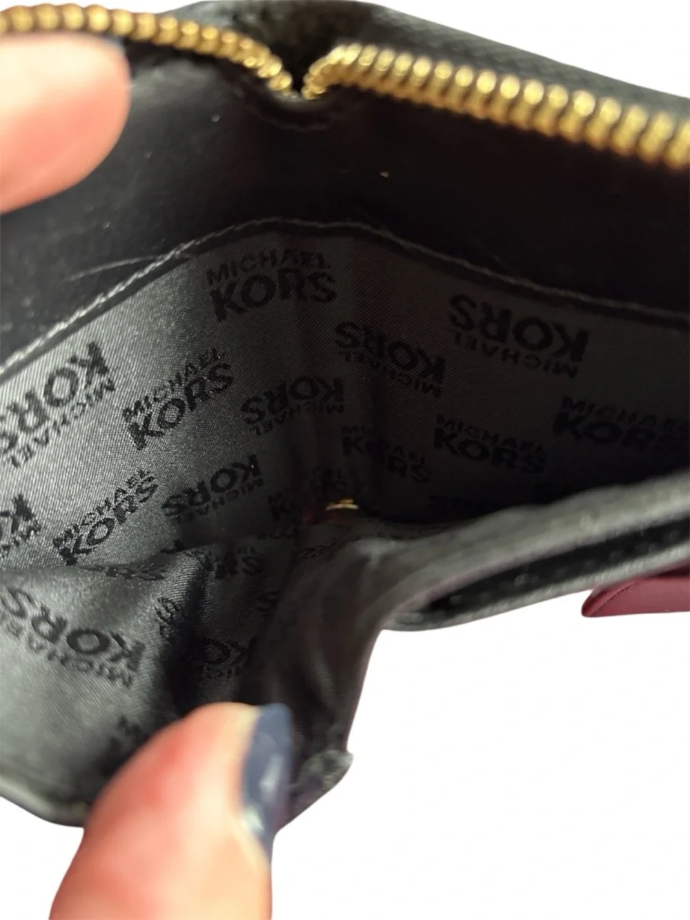 Michael Kors Black Monogram Zip Around Wallet with Gold Hardware